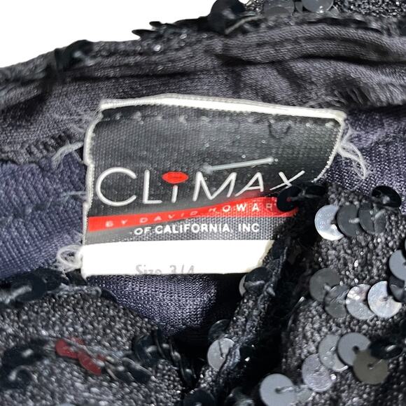 Climax David Howard Sequin Puff Sleeve Midi Party Cocktail Dress Black SZ 3/4 - Picture 3 of 3
